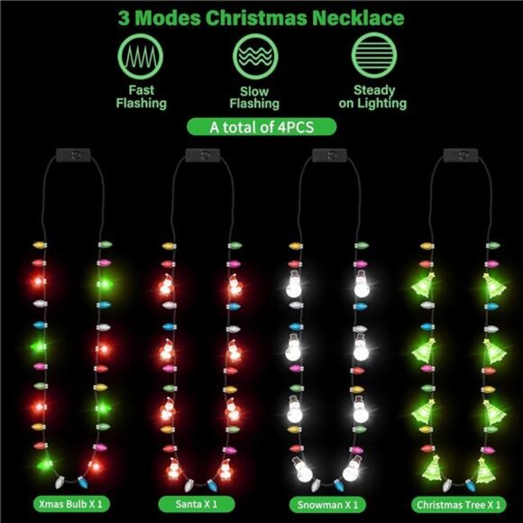 4PCS Light-Up Christmas Necklace Set - Glowing Bulb - Picture 3 of 7